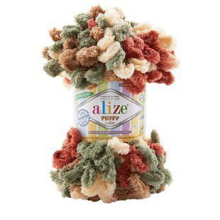 Пряжа Alize Puffy Color/Алізе Пуффі Колор, бежевий-теракотовий-полин-коричневий 6039 5895 фото