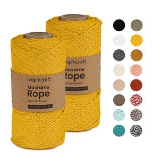 Makrame Cord Rope 3 mm Yarn, Yellow, Loop`ncraft