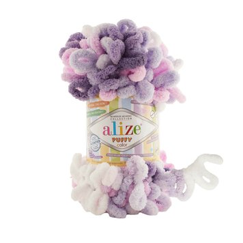 ПРЯЖА ALIZE PUFFY COLOR/АЛИЗЕ ПУФФИ КОЛОР, белый-сиреневый-розовый-фиолетовый 6305 1225 фото