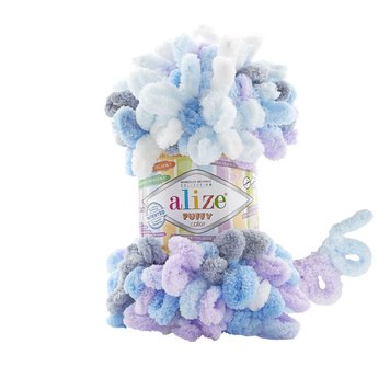 ПРЯЖА ALIZE PUFFY COLOR/АЛІЗЕ ПУФФІ КОЛОР, білий-блакитний-сірий-бузковий 6524 2874 фото