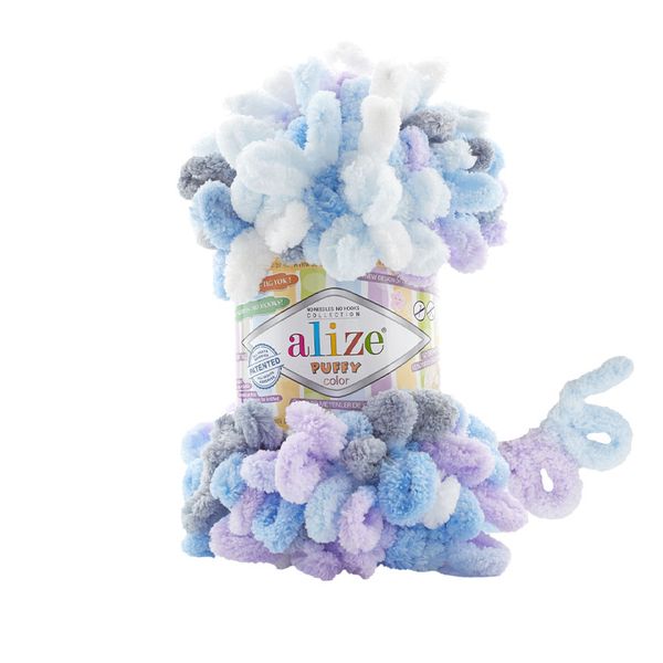 ПРЯЖА ALIZE PUFFY COLOR/АЛИЗЕ ПУФФИ КОЛОР, белый-голубой-серый-сиреневый 6524 2874 фото