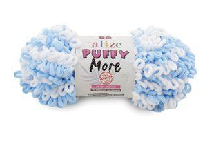 Пряжа Alize Puffy More/Алізе Пуффі Мор, ніжно-блакитний-білий 6266 6113 фото