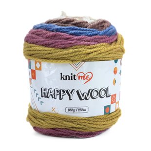 Пряжа Happy Wool/Хеппі Вул, білий-коричневий-синій-бузковий-гірчичний HW18, Knit Me 1155 фото