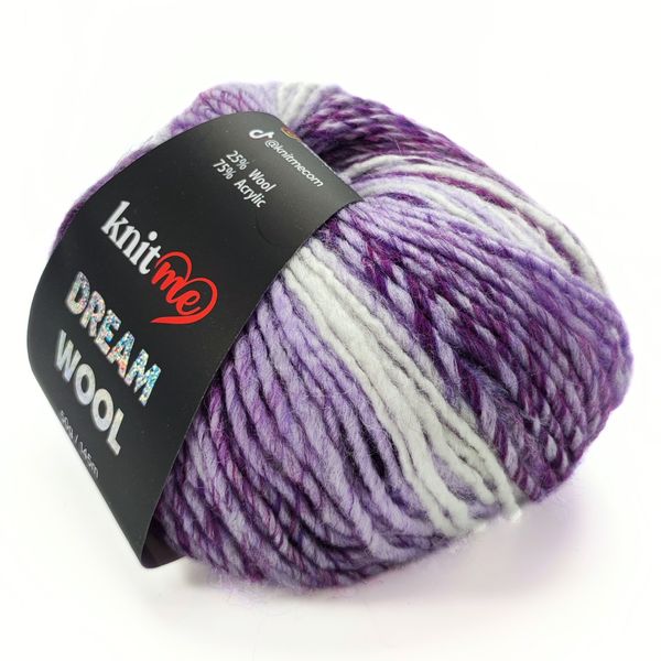 ПРЯЖА DREAM WOOL/ДРИМ ВУЛ, белый-фиолетовый-лиловый KD08 626 фото