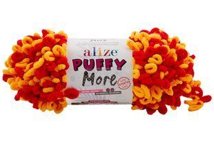 Пряжа Alize Puffy More/Алізе Пуффі Мор, жовтий-червоний 6630 6120 фото