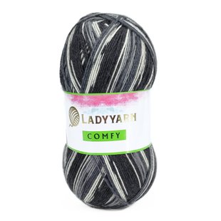 Пряжа Comfy/Комфі, темно сірий-сірий-білий DO065 (Р4276), Lady Yarn 2512 фото