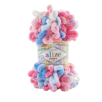 ПРЯЖА ALIZE PUFFY COLOR/АЛІЗЕ ПУФФІ КОЛОР, блакитний-рожевий-білий 6525 1734 фото