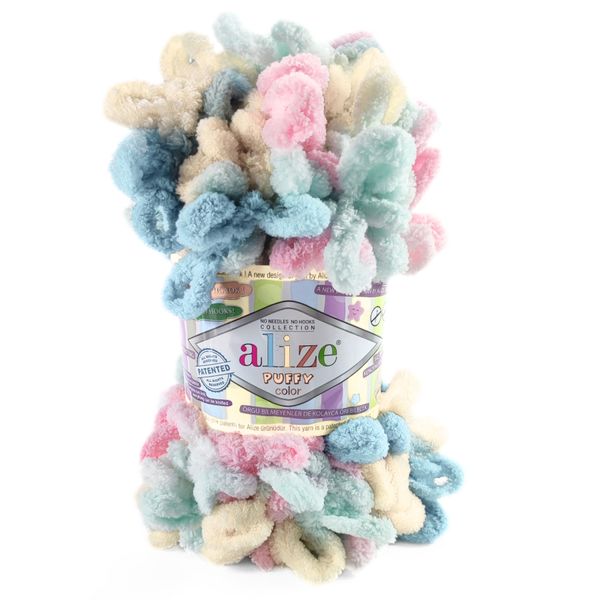 ПРЯЖА ALIZE PUFFY COLOR/АЛИЗЕ ПУФФИ КОЛОР, голубой-розовый-белый-бежевый 6523 1735 фото