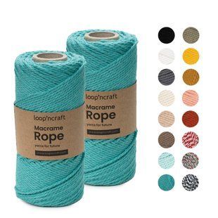 Makrame Cord Rope 3 mm Yarn, Water Green, Loop`ncraft